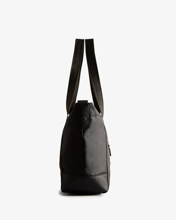 Bolso Shopper Mediano Con Clip En La Parte Superior De Hunter De Nailon Negro