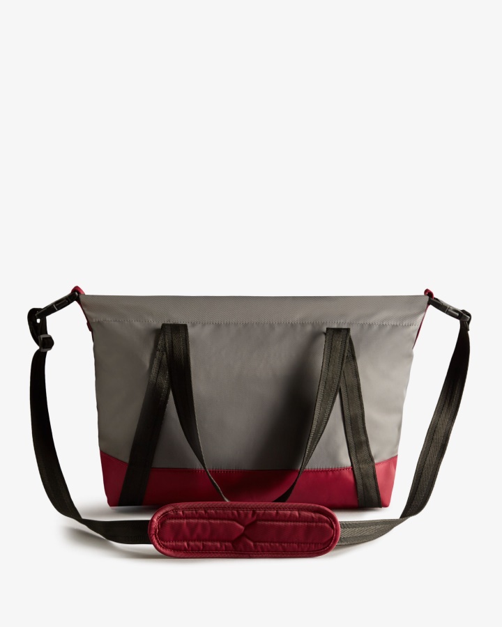 Bolso Tote Mediano Con Clip En La Parte Superior De Nailon Reutilizado De Hunter Negro Gris Multi