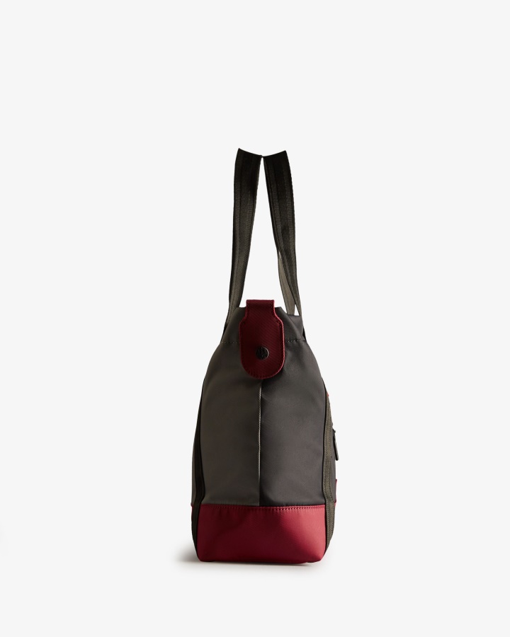 Bolso Tote Mediano Con Clip En La Parte Superior De Nailon Reutilizado De Hunter Negro Gris Multi