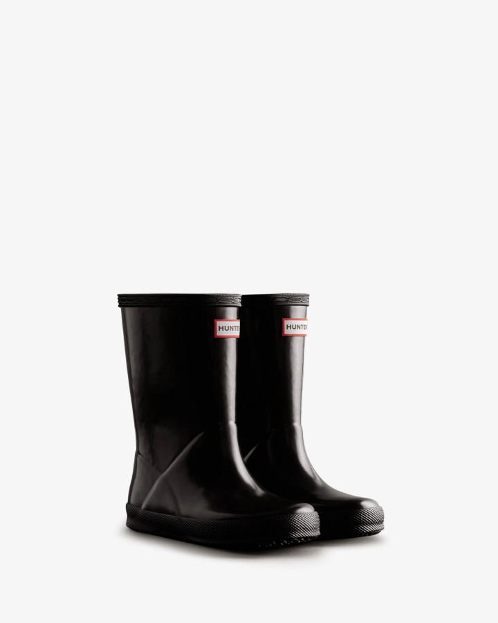 Botas De Agua Con Brillo Para Niños Primero (18 Meses-8 Años) De Hunter Original Negro