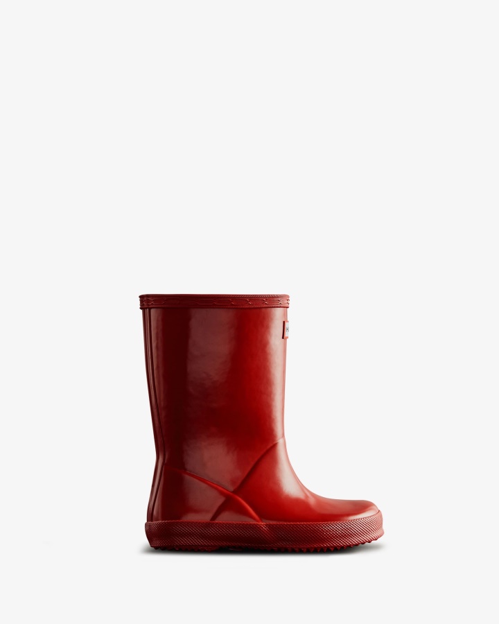 Botas De Agua Con Brillo Para Niños Primero (18 Meses-8 Años) De Hunter Original Rojo Militar