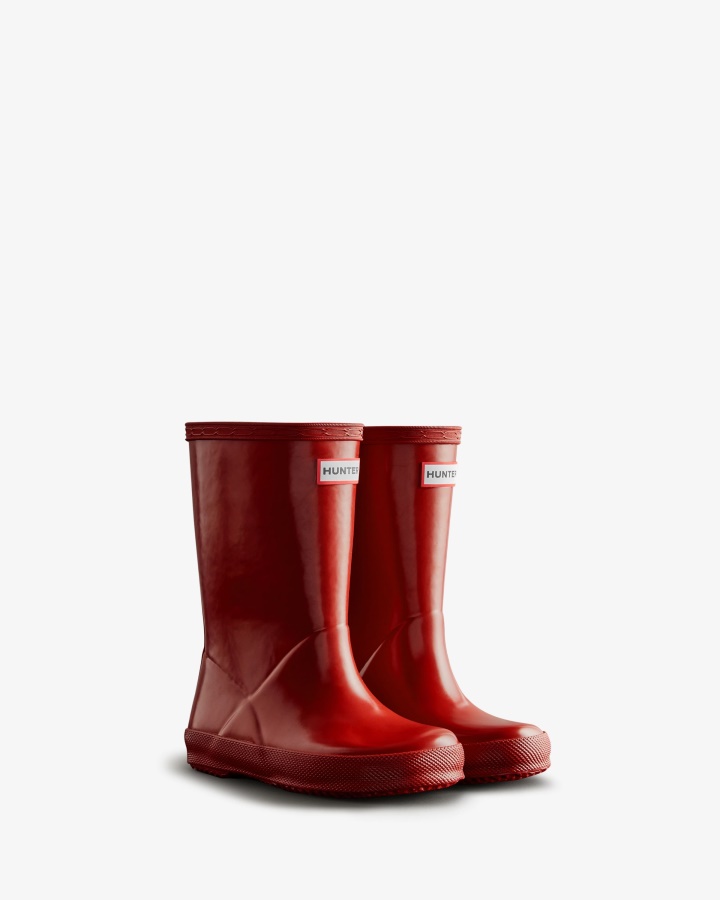 Botas De Agua Con Brillo Para Niños Primero (18 Meses-8 Años) De Hunter Original Rojo Militar