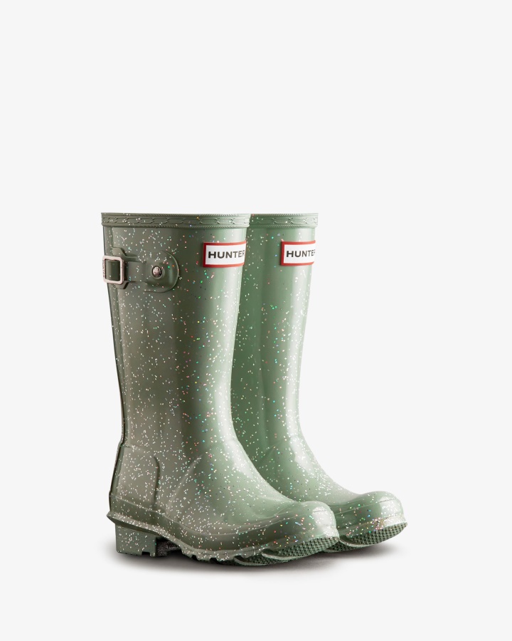 Botas De Agua Hunter Big Kids (5-11 Años) Con Purpurina Gigante Verde Dulce Vendaval