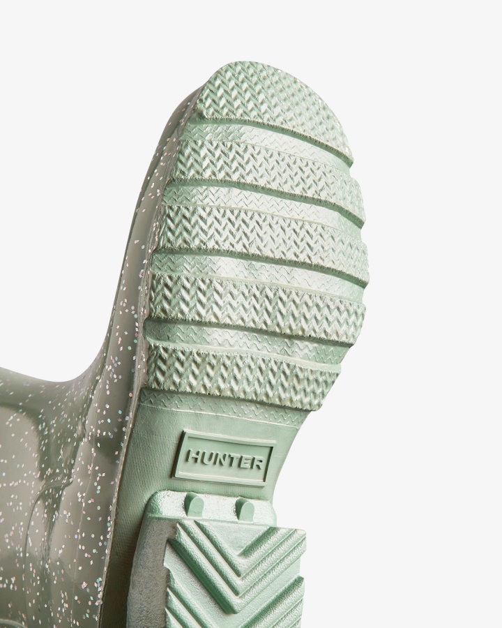 Botas De Agua Hunter Big Kids (5-11 Años) Con Purpurina Gigante Verde Dulce Vendaval