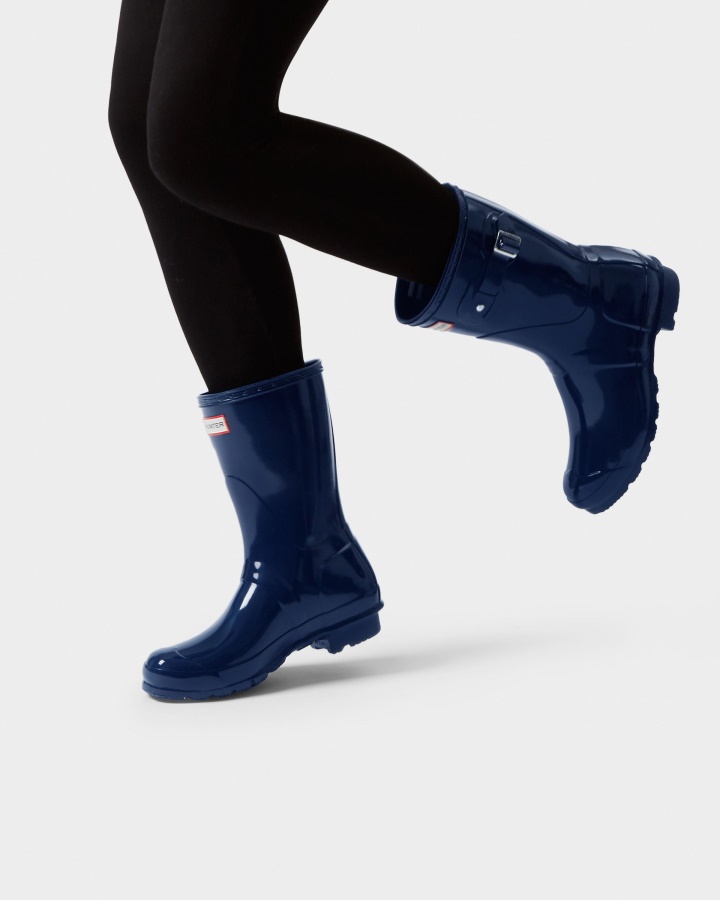 Botas De Agua Hunter Mujer Original Short Gloss Azul Marino