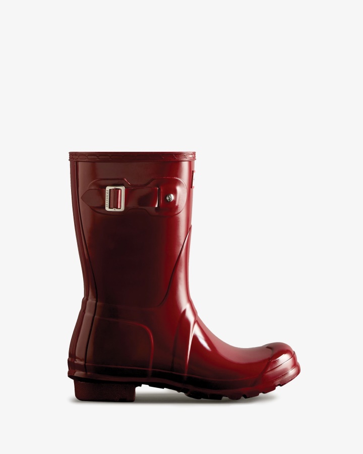 Botas De Agua Hunter Mujer Original Short Gloss Otoño Rojo
