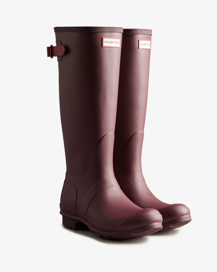 Botas De Agua Hunter Mujer Tall Back Ajustables Chestnut Crust Brown-hayes Burgundy