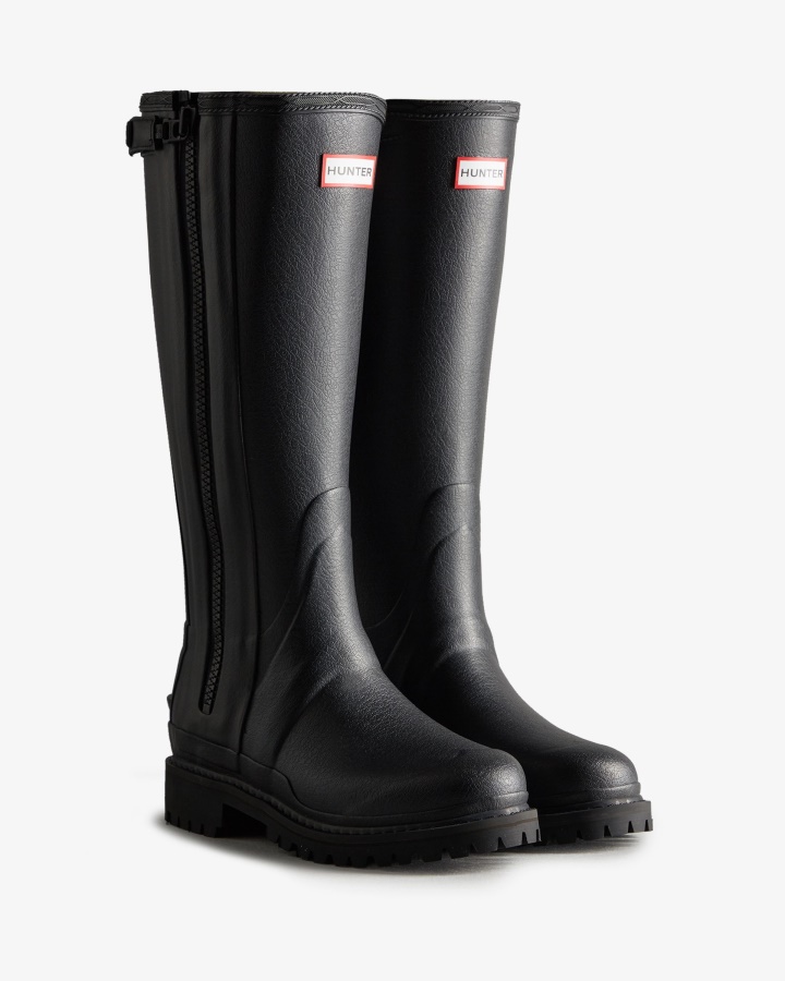 Botas De Lluvia Altas Con Cremallera De Caucho Balmoral Commando De Hunter Para Mujer Color Negro