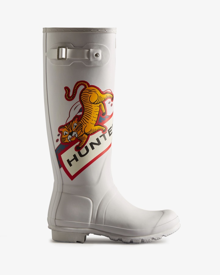 Botas De Lluvia Altas Con Logo De Tigre Grande Año Nuevo Lunar Para Mujer Hunter Spurrey Blanco