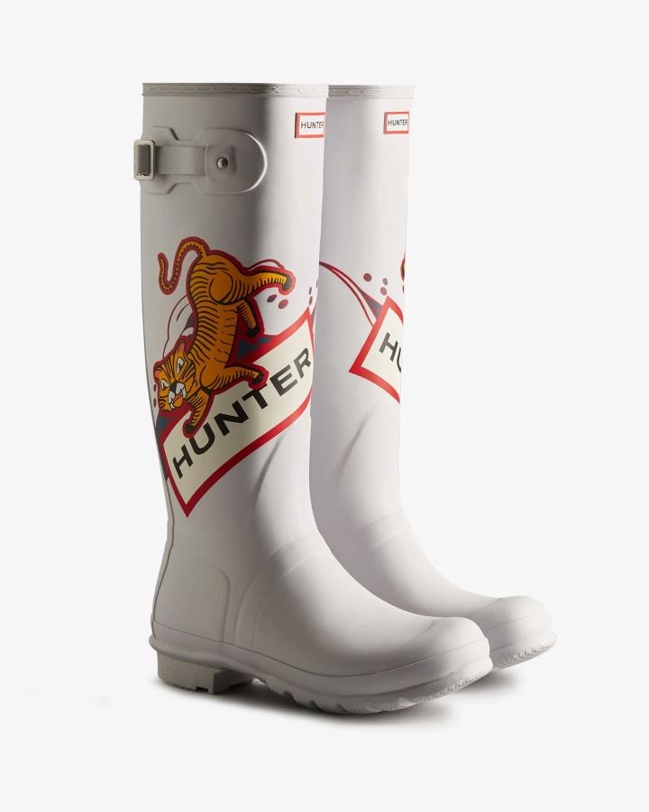 Botas De Lluvia Altas Con Logo De Tigre Grande Año Nuevo Lunar Para Mujer Hunter Spurrey Blanco