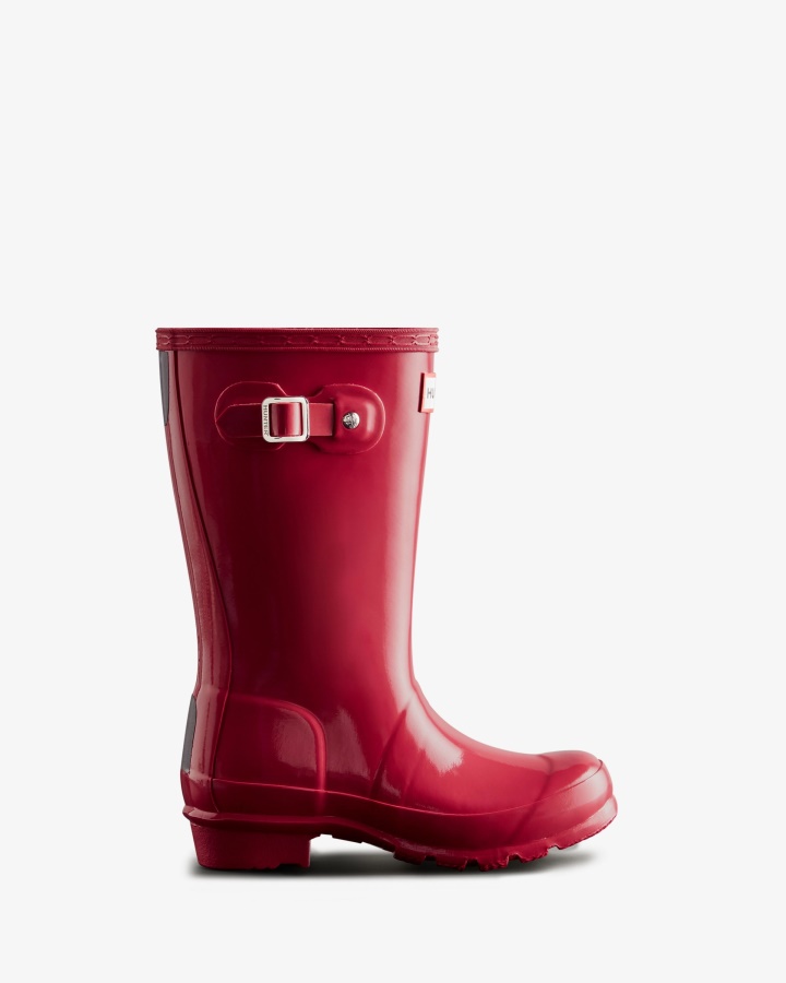 Botas De Lluvia Brillantes Para Niños Grandes (5-11 Años) De Hunter Original Rosa Brillante