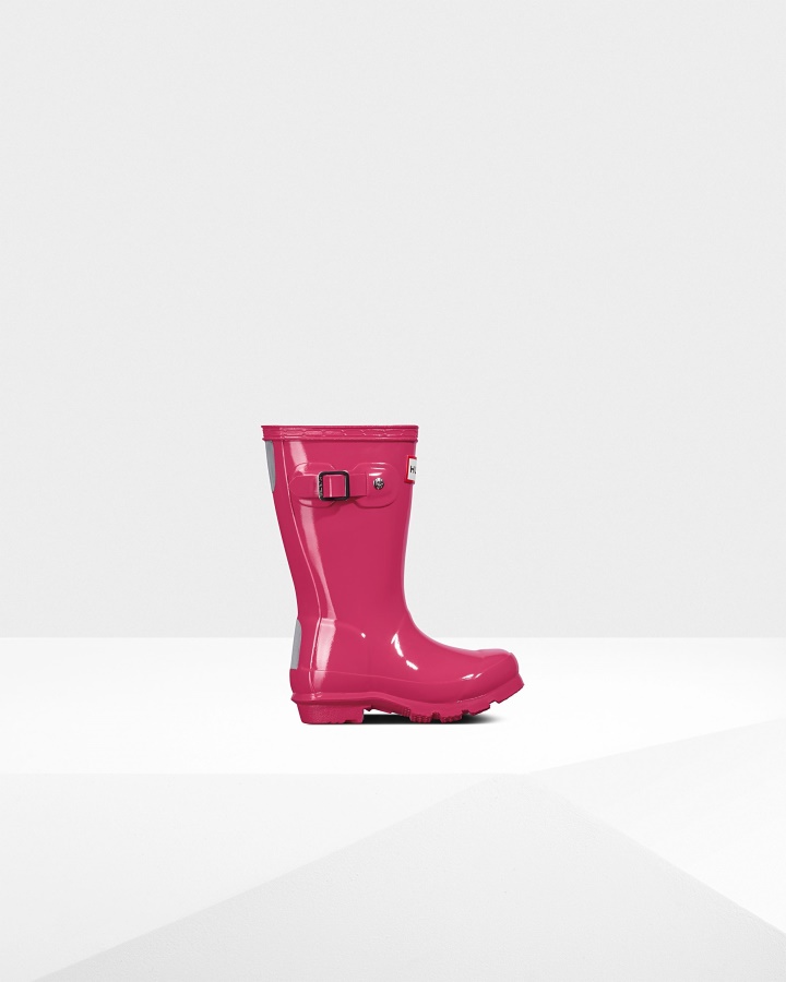 Botas De Lluvia Brillantes Para Niños Pequeños (2-6 Años) De Hunter Original Rosa Brillante