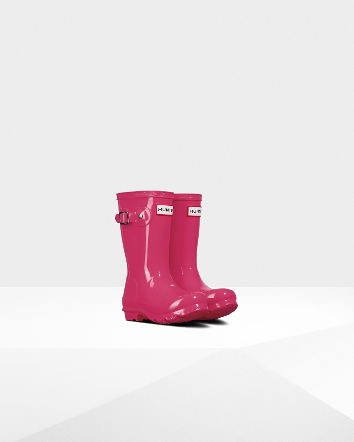 Botas De Lluvia Brillantes Para Niños Pequeños (2-6 Años) De Hunter Original Rosa Brillante