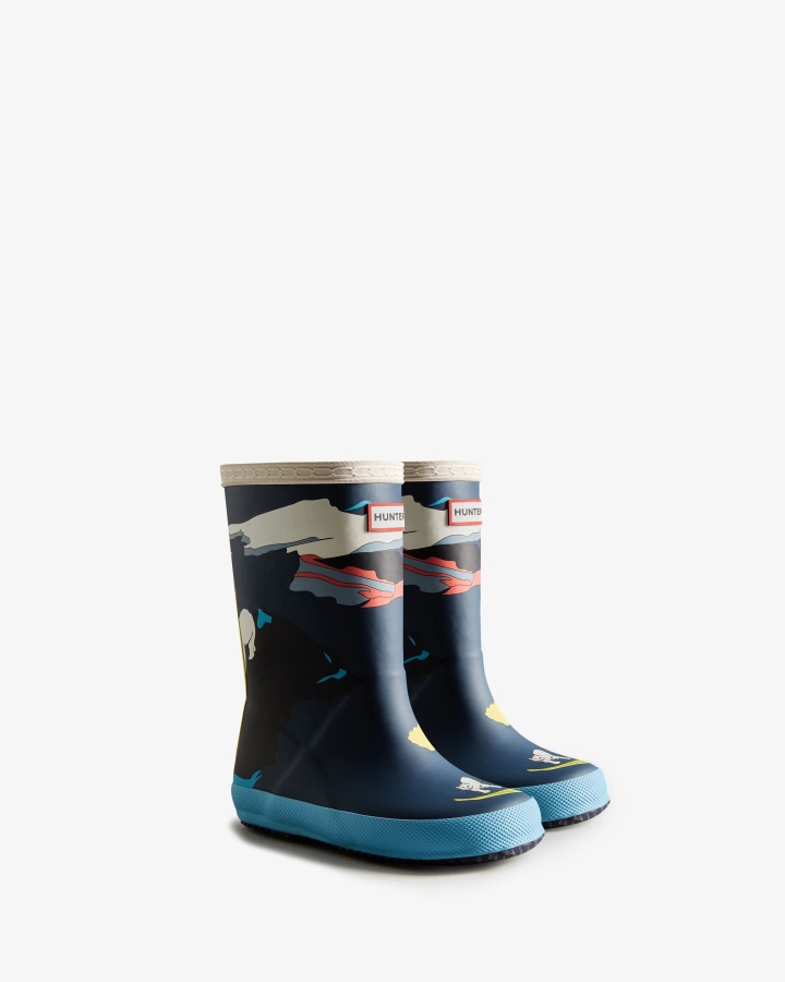 Botas De Lluvia Con Estampado Iceberg De Hunter Kids First (18 Meses-8 Años) Iceberg Kerhuelen Azul Marino