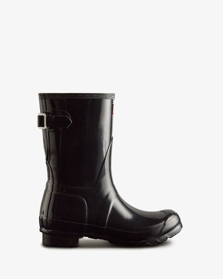Botas De Lluvia De Mujer Hunter Con Espalda Corta Ajustables En Negro Brillante