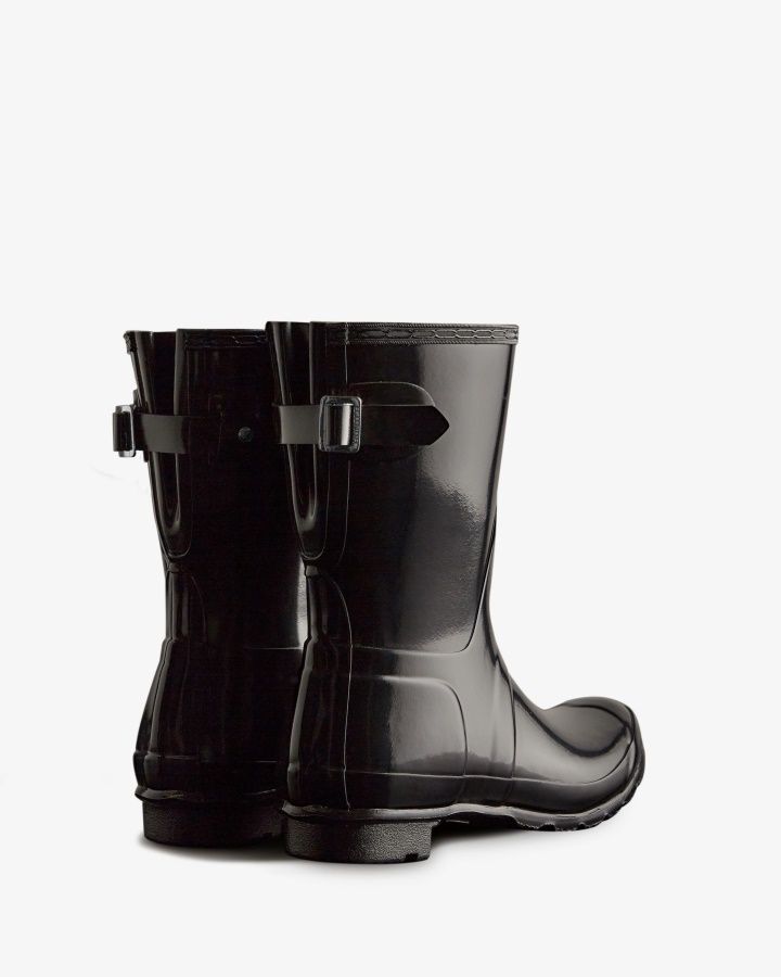 Botas De Lluvia De Mujer Hunter Con Espalda Corta Ajustables En Negro Brillante