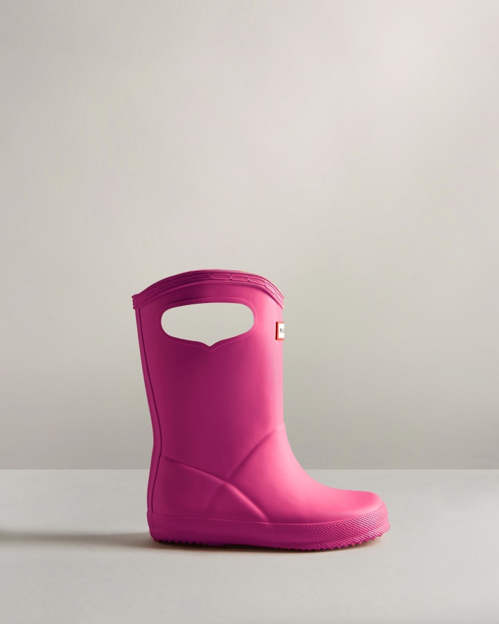 Botas De Lluvia Hunter Kids First (18 Meses-8 Años) Con Asa Rosa Prismático