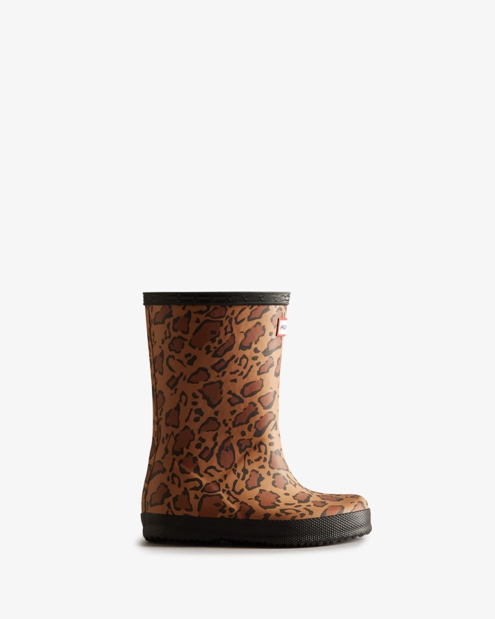 Botas De Lluvia Hunter Kids First (18 Meses-8 Años) Con Estampado De Leopardo Rich Tan-saddle-black