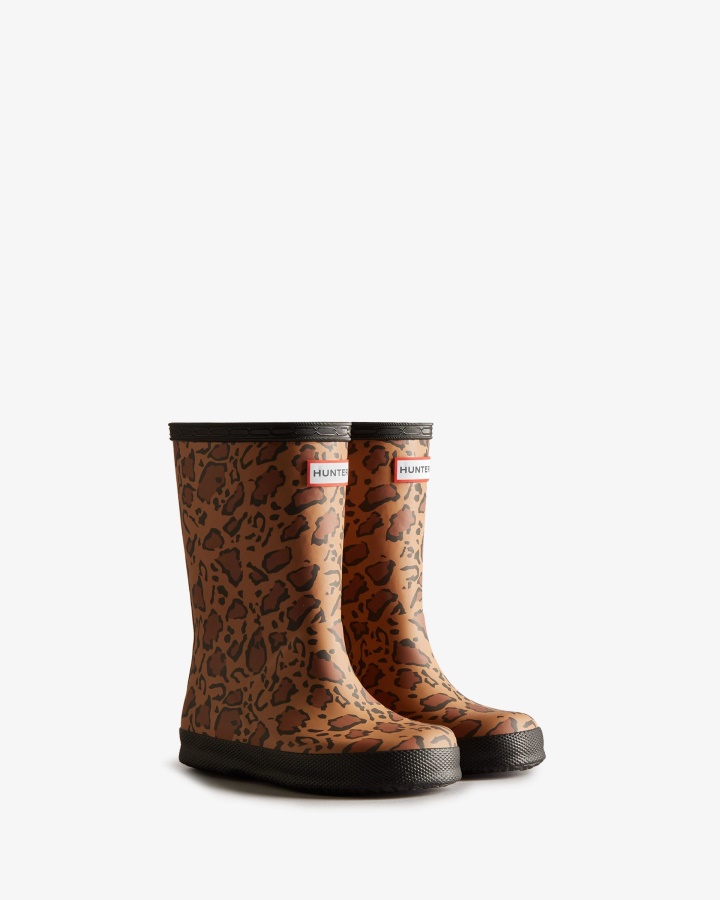 Botas De Lluvia Hunter Kids First (18 Meses-8 Años) Con Estampado De Leopardo Rich Tan-saddle-black