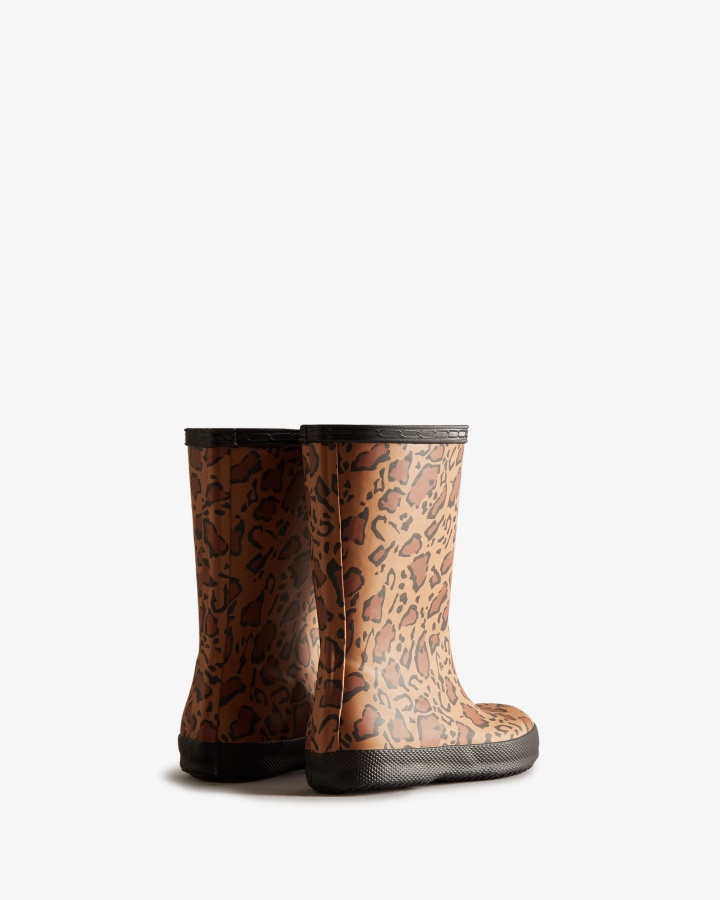 Botas De Lluvia Hunter Kids First (18 Meses-8 Años) Con Estampado De Leopardo Rich Tan-saddle-black