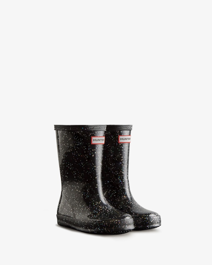 Botas De Lluvia Hunter Kids First (18 Meses-8 Años) Con Purpurina Gigante Negro