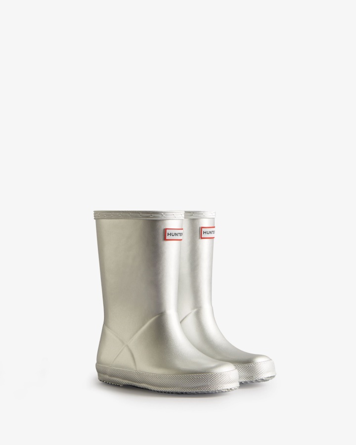 Botas De Lluvia Hunter Kids First (18 Meses-8 Años) Metalizadas Plata
