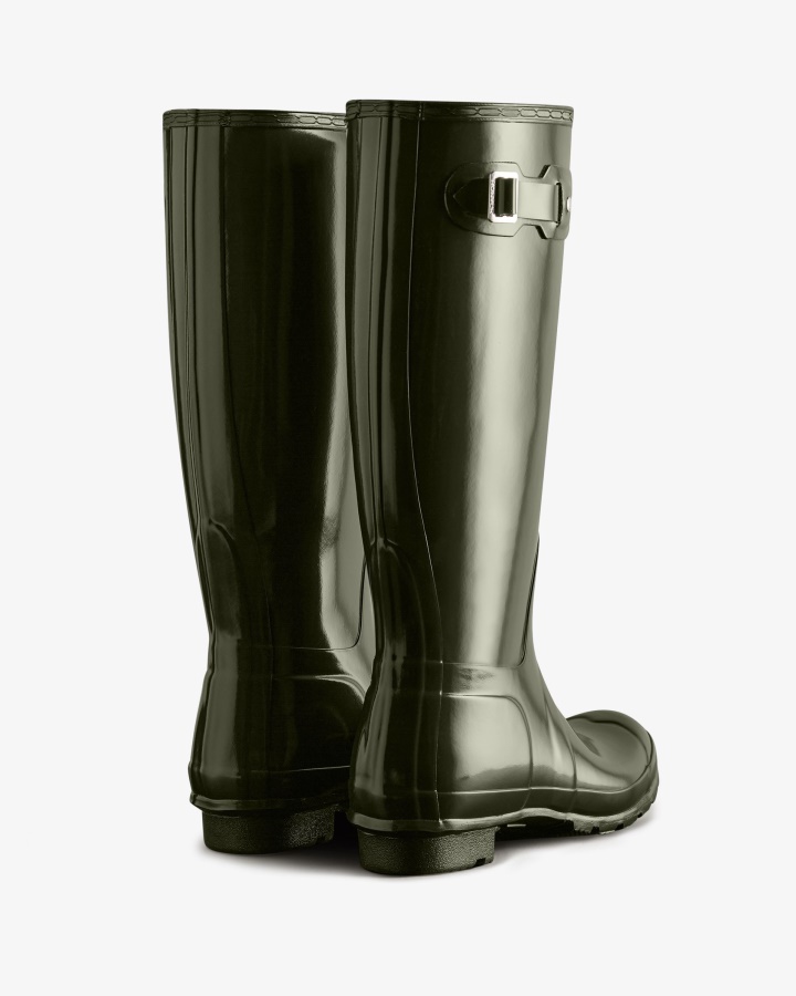 Botas De Lluvia Hunter Originales Tall Gloss Para Mujer Verde Oliva Oscuro