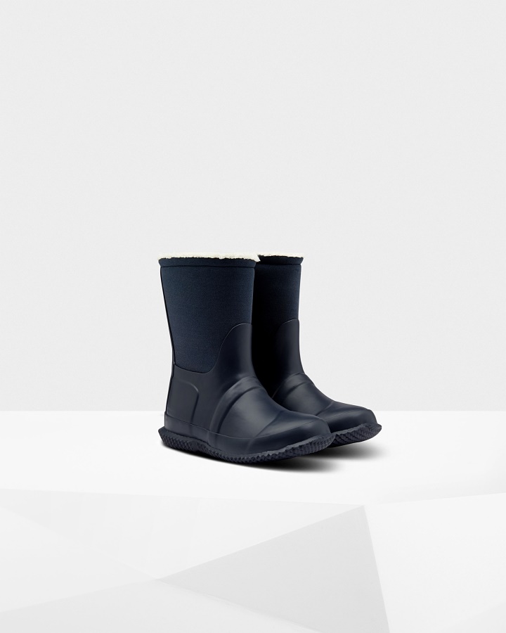 Botas Hunter De Piel De Oveja Vegana Con Parte Superior Enrollable Y Aislante Para Niños Grandes (5-10 Años) Hunter Azul Marino