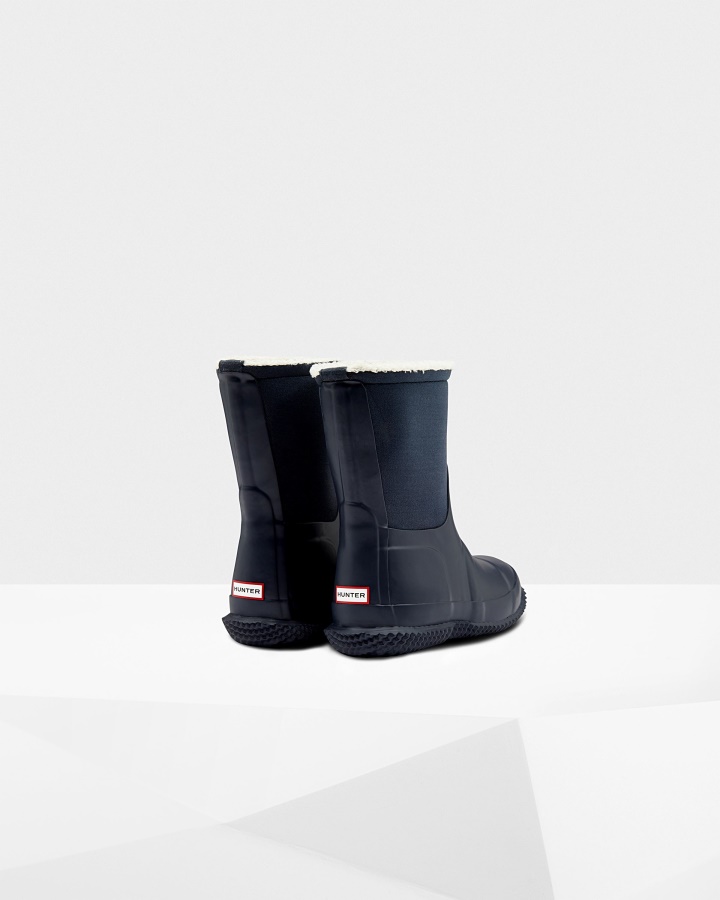 Botas Hunter De Piel De Oveja Vegana Con Parte Superior Enrollable Y Aislante Para Niños Grandes (5-10 Años) Hunter Azul Marino