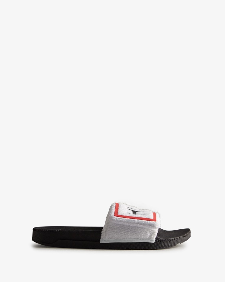 Chanclas Ajustables Con Logo De Toalla De Rizo Para Mujer Hunter Blanco-negro