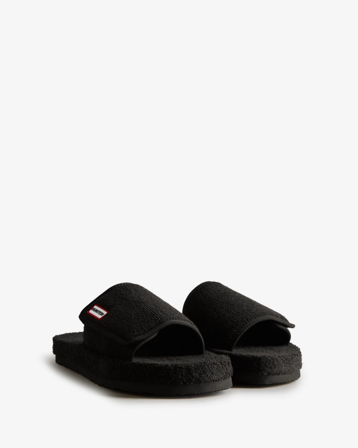 Chanclas Ajustables Con Plataforma De Playa De Toalla De Rizo Para Mujer Hunter Negro