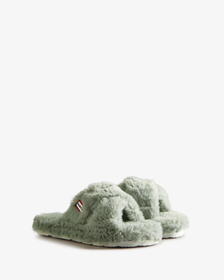 Chanclas Cruzadas Con Plataforma Plana De Piel Sintética Para Mujer Hunter Sweet Gale Verde