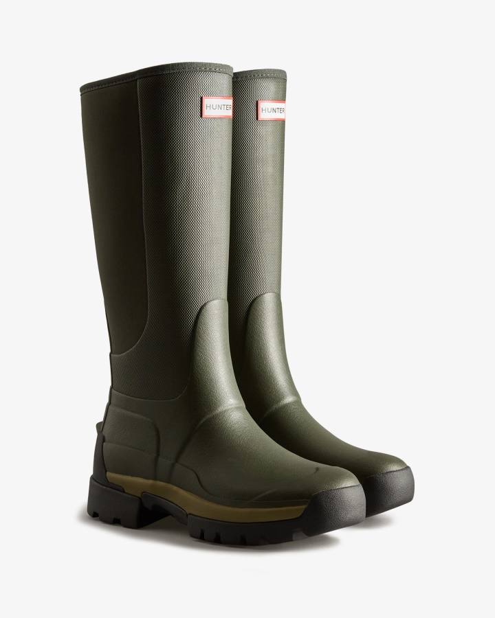 Hunter Balmoral Field Hybrid Botas De Lluvia Altas Para Mujer Verde Oliva Oscuro