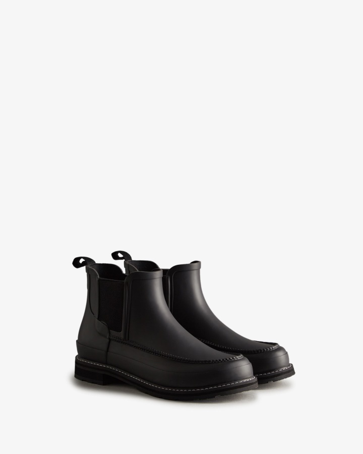 Hunter Botas Chelsea Para Hombre Con Punta De Mocasín Refinado Negro-negro