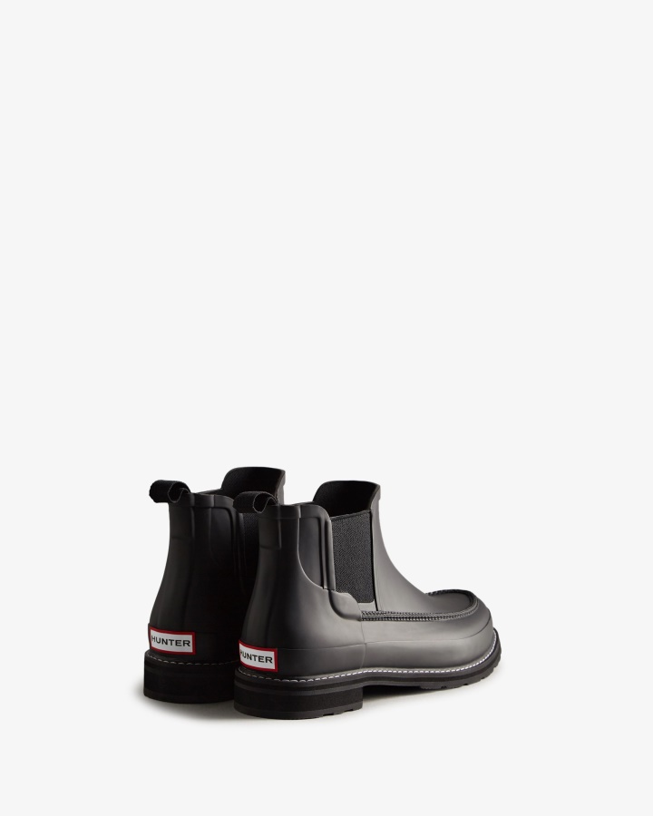 Hunter Botas Chelsea Para Hombre Con Punta De Mocasín Refinado Negro-negro