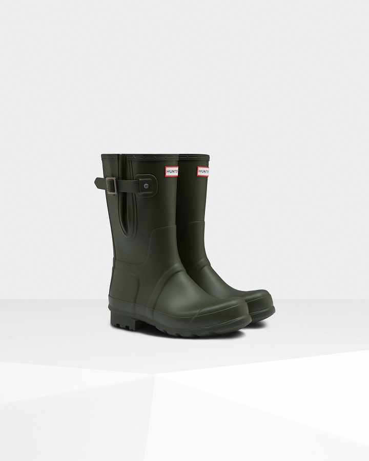 Hunter Botas De Agua Ajustables Laterales Cortas Para Hombre Verde Oliva Oscuro