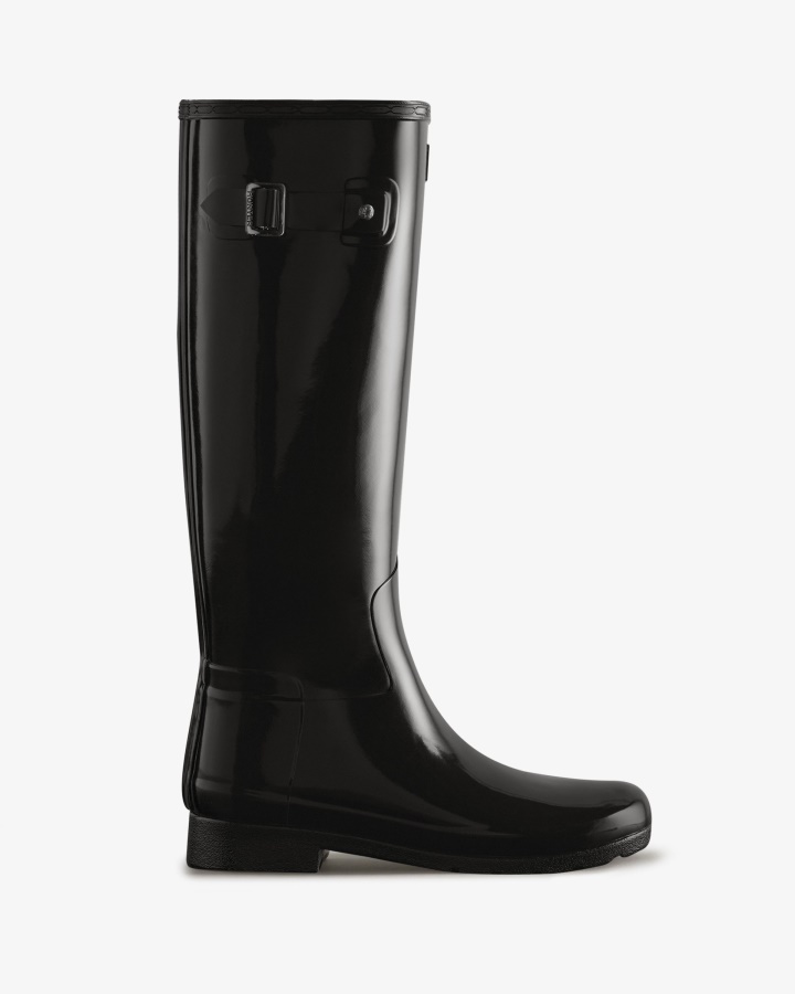 Hunter Botas De Agua Altas Y Brillantes De Ajuste Delgado Y Refinado Para Mujer Color Negro