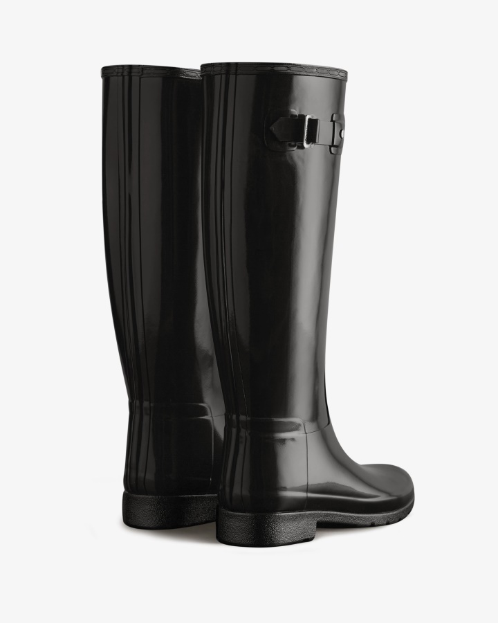 Hunter Botas De Agua Altas Y Brillantes De Ajuste Delgado Y Refinado Para Mujer Color Negro