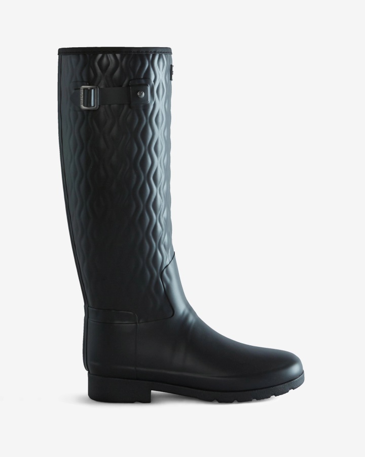 Hunter Botas De Lluvia Altas Acolchadas Verticales Ajustadas Y Refinadas Para Mujer Negras