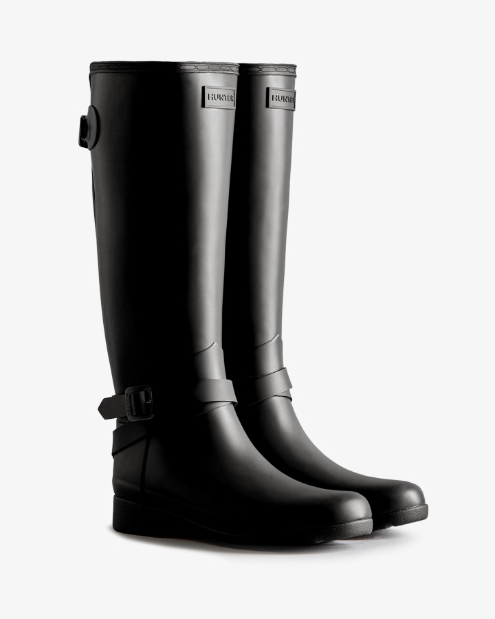 Hunter Botas De Lluvia Altas Ajustables Y Ajustadas Refinadas Para Mujer Negras