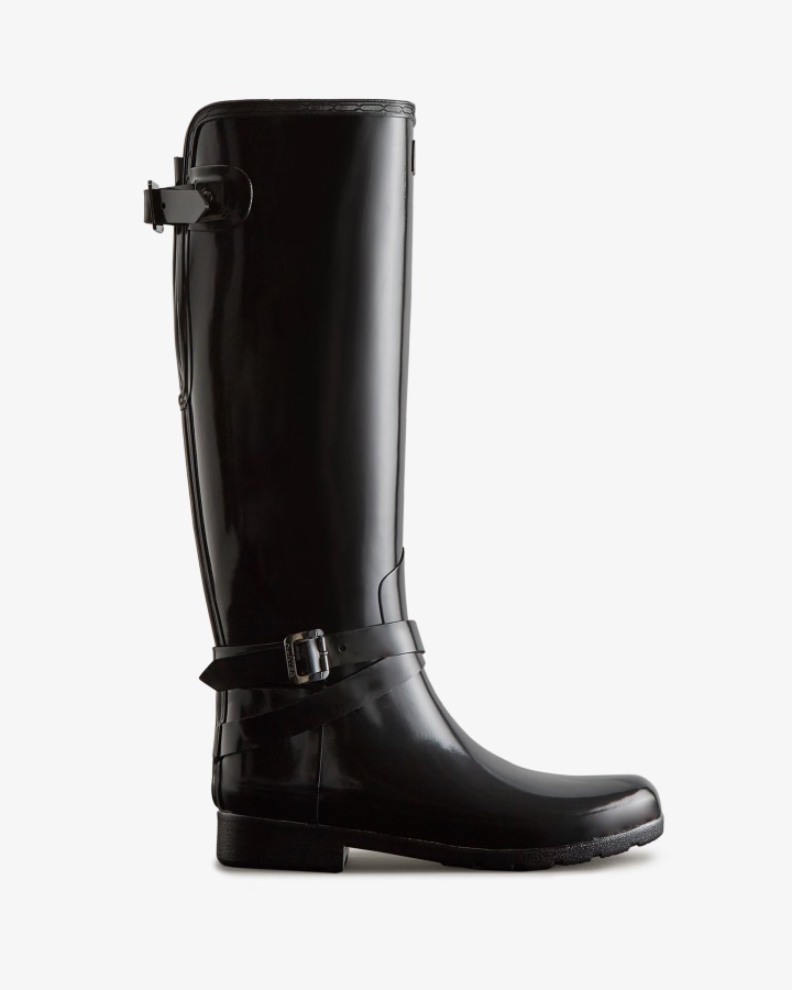 Hunter Botas De Lluvia Altas Y Brillantes Ajustables Y Ajustadas Refinadas Para Mujer Color Negro