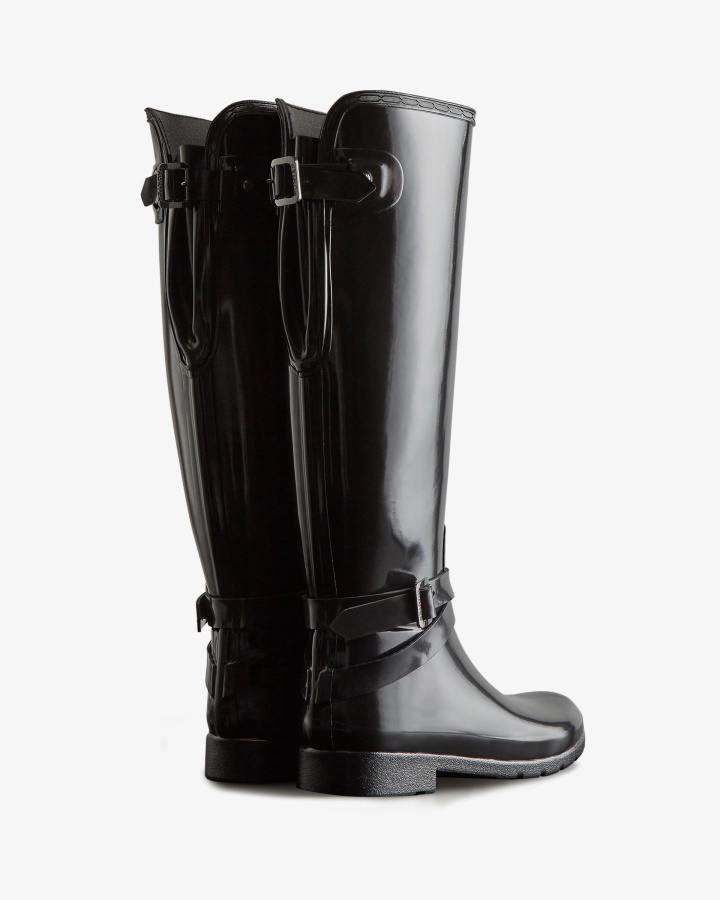 Hunter Botas De Lluvia Altas Y Brillantes Ajustables Y Ajustadas Refinadas Para Mujer Color Negro