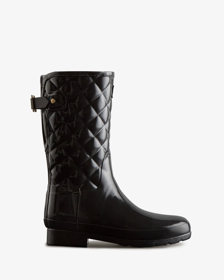 Hunter Botas De Lluvia Cortas Acolchadas Ajustables Ajustadas Y Refinadas Para Mujer Negras