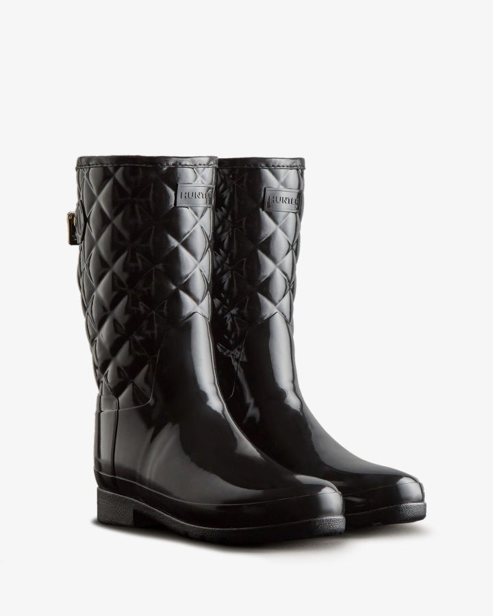 Hunter Botas De Lluvia Cortas Acolchadas Ajustables Ajustadas Y Refinadas Para Mujer Negras