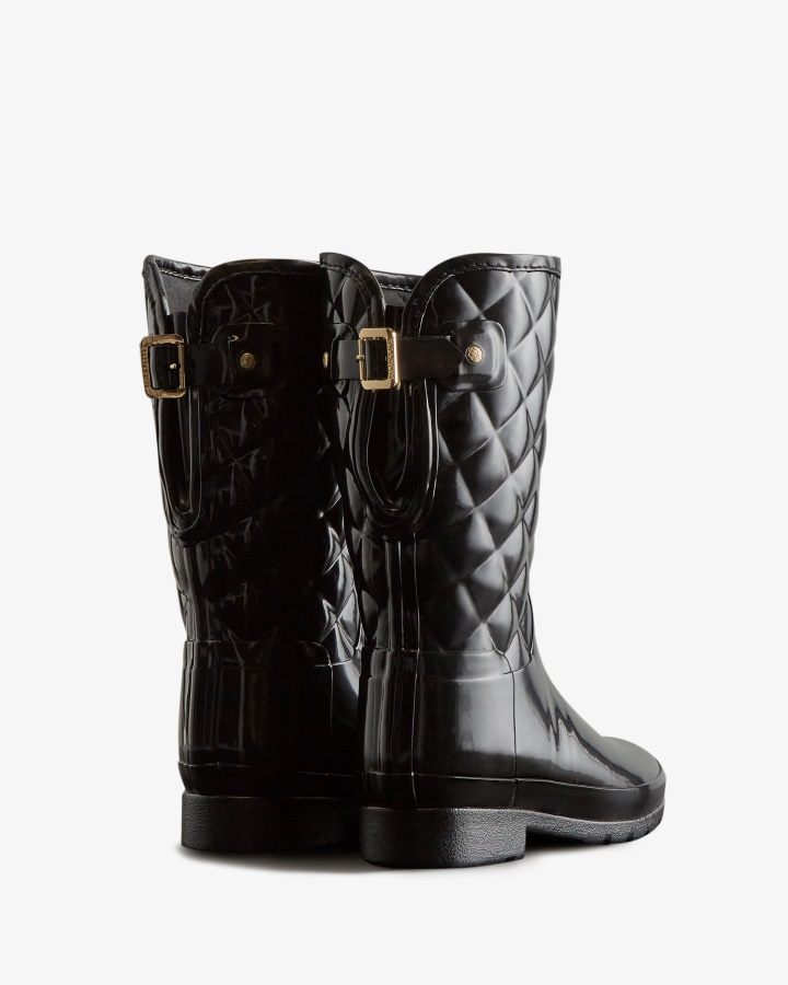Hunter Botas De Lluvia Cortas Acolchadas Ajustables Ajustadas Y Refinadas Para Mujer Negras