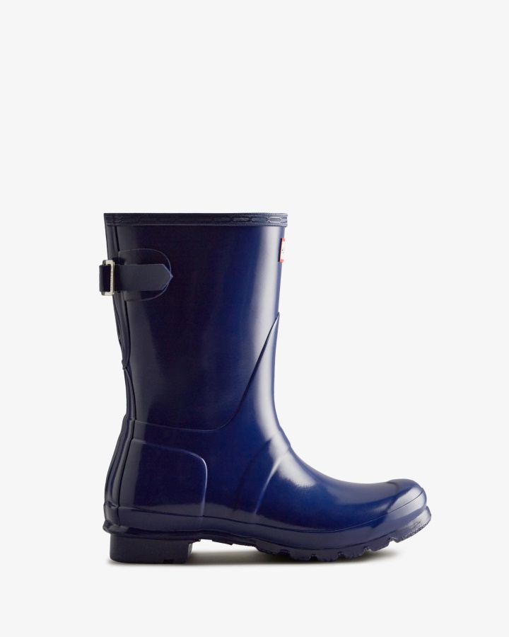 Hunter Botas De Lluvia Para Mujer Con Parte Trasera Corta Y Brillo Ajustable Balder Blue