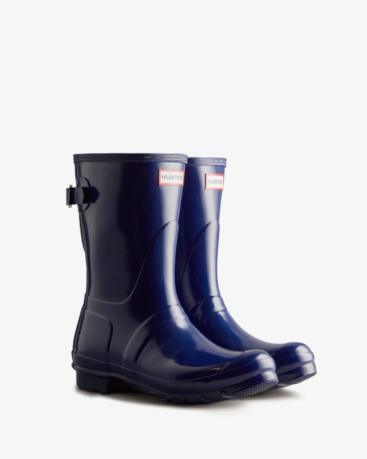 Hunter Botas De Lluvia Para Mujer Con Parte Trasera Corta Y Brillo Ajustable Balder Blue