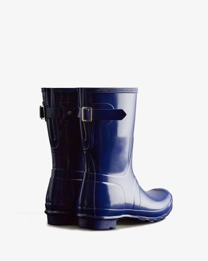 Hunter Botas De Lluvia Para Mujer Con Parte Trasera Corta Y Brillo Ajustable Balder Blue