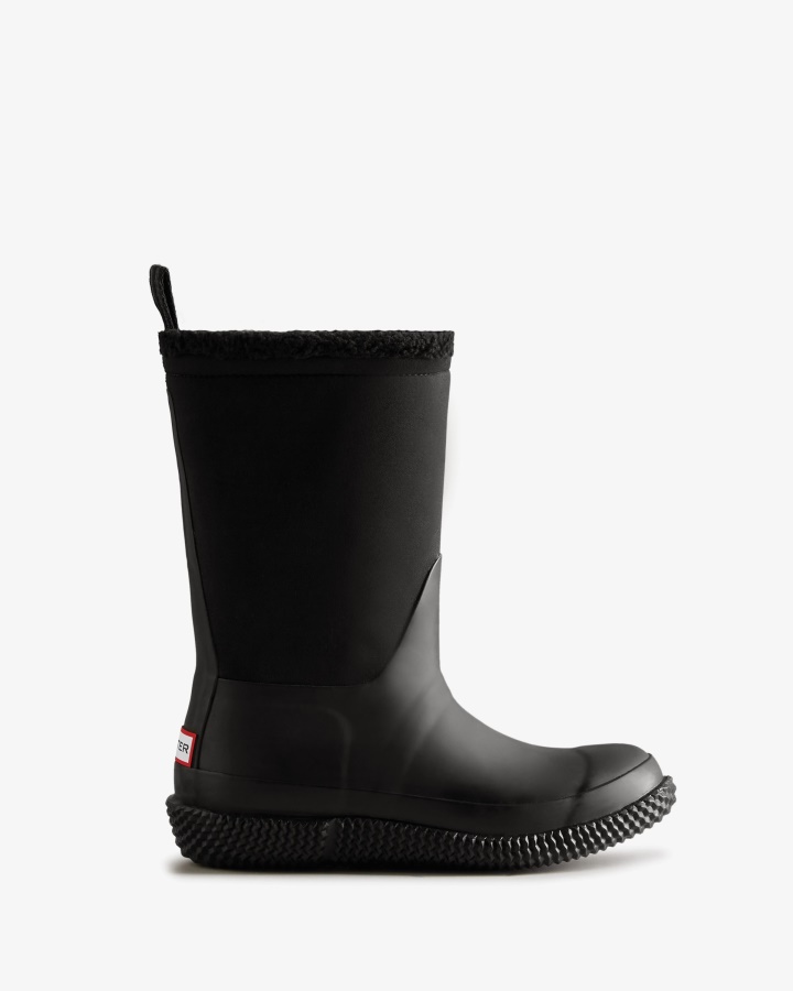 Hunter Botas De Piel De Oveja Vegana Con Logotipo Enrollable Aislado Para Mujer Sauce Blanco Y Negro