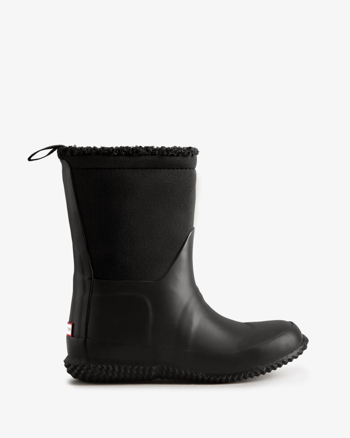 Hunter Botas De Piel De Oveja Vegana Con Parte Superior Enrollable Y Aislamiento Para Niños Grandes (5-10 Años) Negro